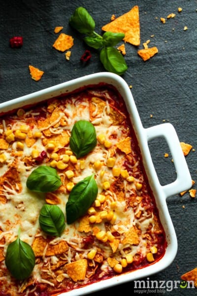 Chili sin Carne Auflauf mit Nachos