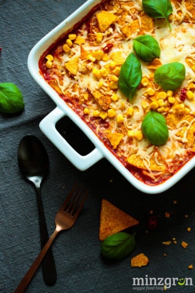 Chili sin Carne Auflauf mit Nachos